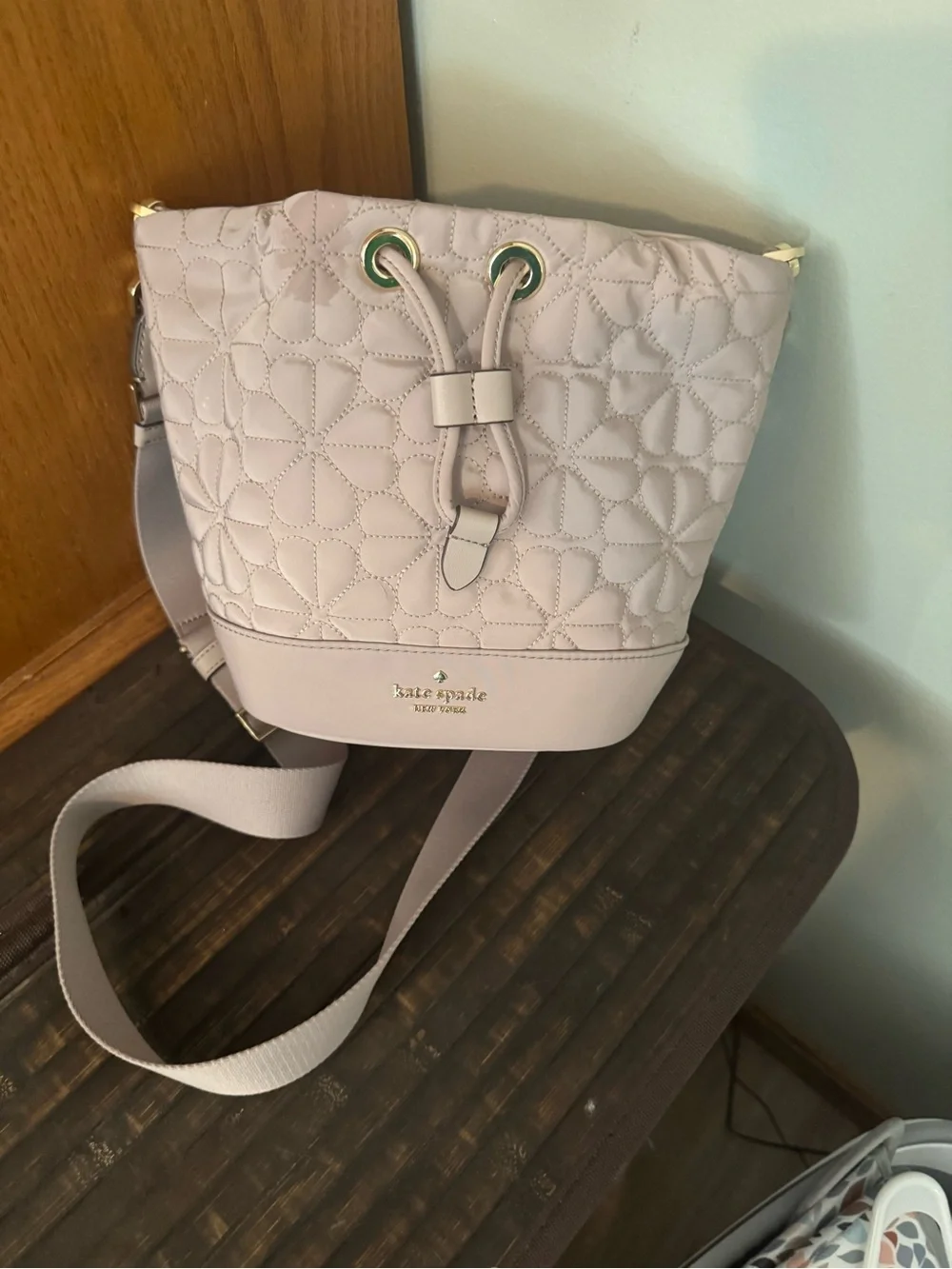 kate spade Quilted Drawstring Crossbody in Pale Pink
